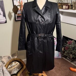 NWOT Marina Rinaldi Black Double-Breasted Women's Weatherproof Coat with Belt